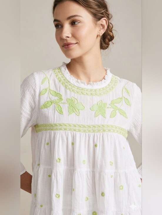 Free People Tops - Free People Edie Embroidered Top White and Green Combo Size Large New With Tags